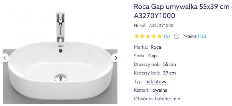 NOWA umywalka nablatowa ROCA gap 55x39 cm
