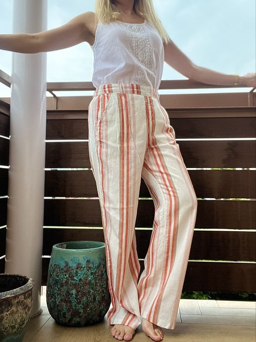 Klasyczne proste szerokie spodnie w paski dzwony szwedy