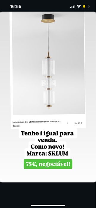 Candeeiro teto dourado SKLUM