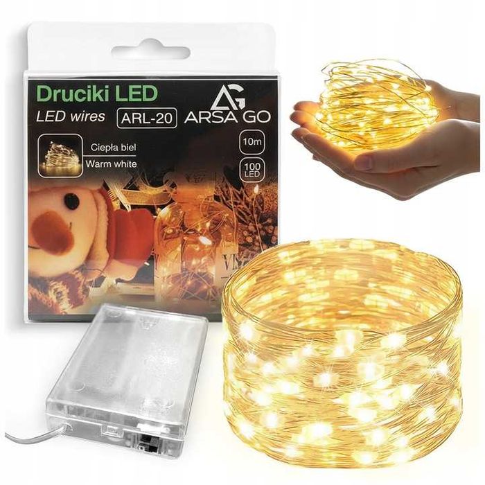 Lampki Druciki Led 10m 100 Lampek Białe Ciepłe Na Baterie Choinkowe
