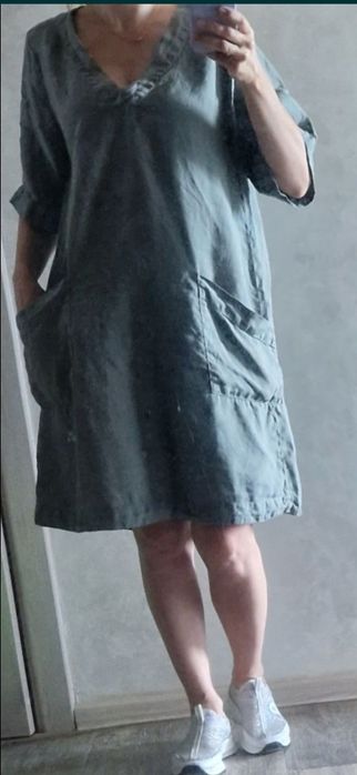 Льняное платье трапеция лен платье корсет кожаное