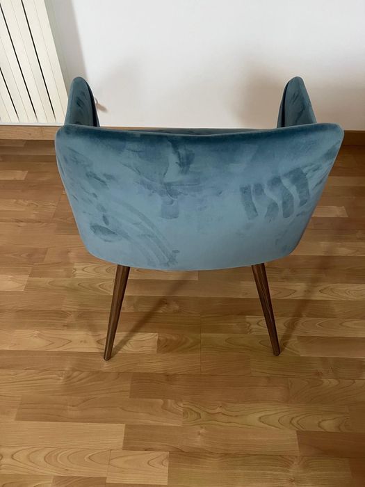 4 cadeiras de Veludo Azul com Braços ref 103770