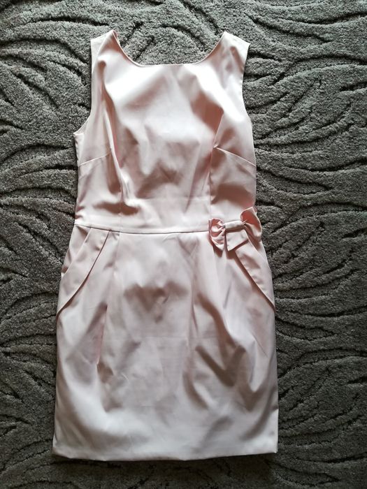 Sukienka pudrowy róż bdb kokardka M, L, Xl