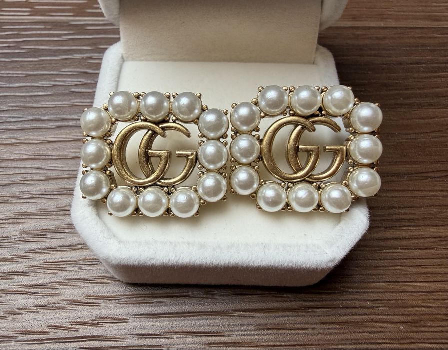 Kolczyki Gucci stare złoto z perełkami