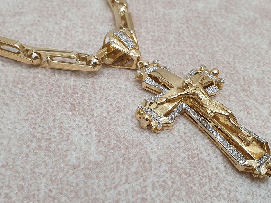Złoty Łańcuch+KRZYŻ "KC" Z Diamentami-160szt,Waga-91 gr.EKSLUZYWNĄ-14K