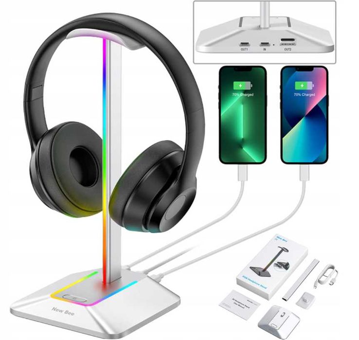 Stojak statyw na słuchawki gamingowy podświetlenie Rgb Led usb hub