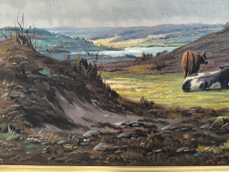 Piękny obraz olejny scena rodzajowa, sygnowany, płótno