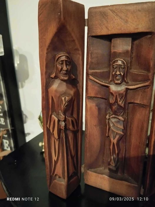 Antigo oratório tríplice de viagem - peça rara