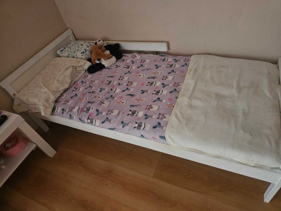 Cama c/estrado ripas, faia, Branca 70x160 cm e colchão