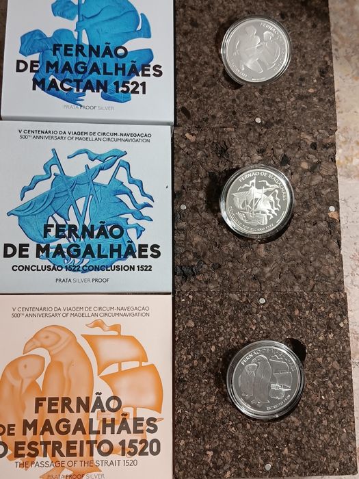 3 moedas prata prof de 7,50€ Fernão de Magalhães