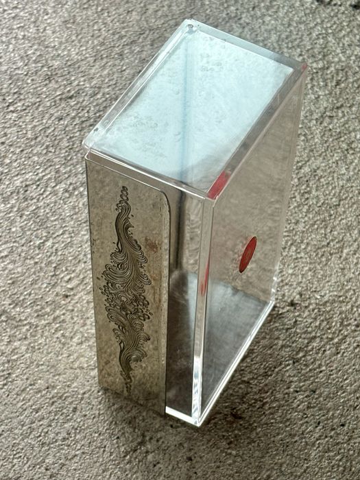 Szkatułka WMF Cromargan pleksi i plater autorstwa Sigrid Kupetz 1960te