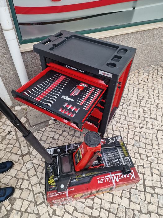 carrinho de ferramenta de 6 gavetas 4 completas + Macaco de 4 tonelada