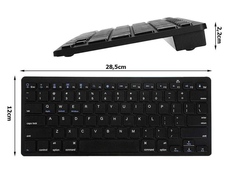 Klawiatura bezprzewodowa bluetooth: PC iPad MAC mała slim niski profil