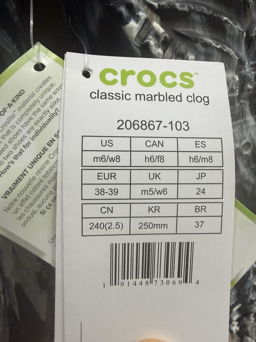 Klapki Crocs Marbled Clog damskie m6/w8  d. 8, 38-39 NOWE Wygodne