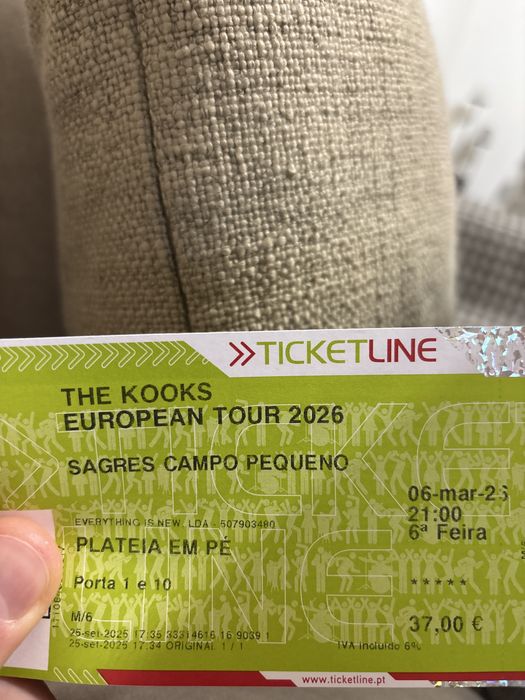Vendo bilhete the kooks no dia 6 -  plateia em pe no campo pequeno