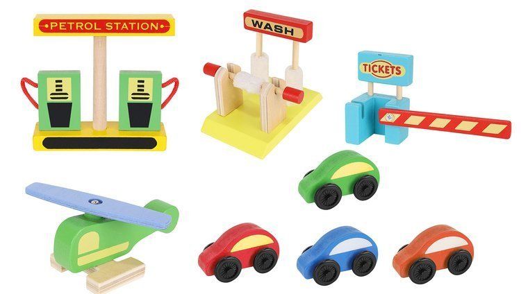 Parking garaż - drewniany+ 4 samochodziki, helikopter