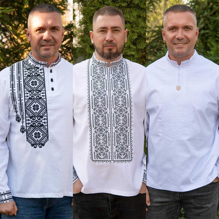 Вишиванка чоловіча біла українська сорочка вишита лляна з орнаментами