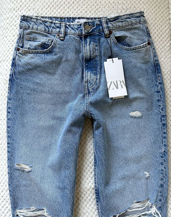 Zara jeansy Classic Mom Fit z dziurami r.40