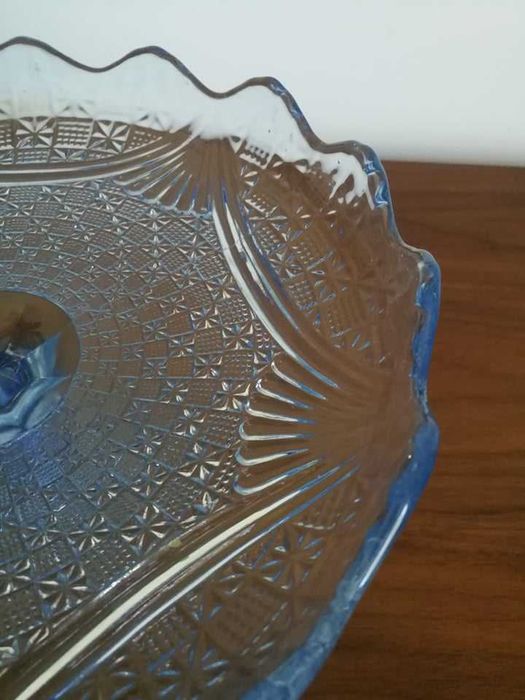 Duża Patera Tortownica Girlandy Ząbkowice Szkło kolorowe Design PRL