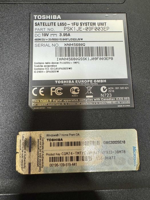 Toshiba Satellite L650-1FU - avaria motherboard