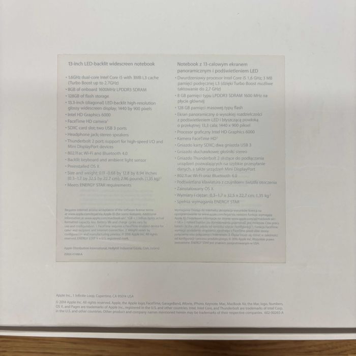 MacBook Air 2015 13 cali Intel i5 8 GB RAM