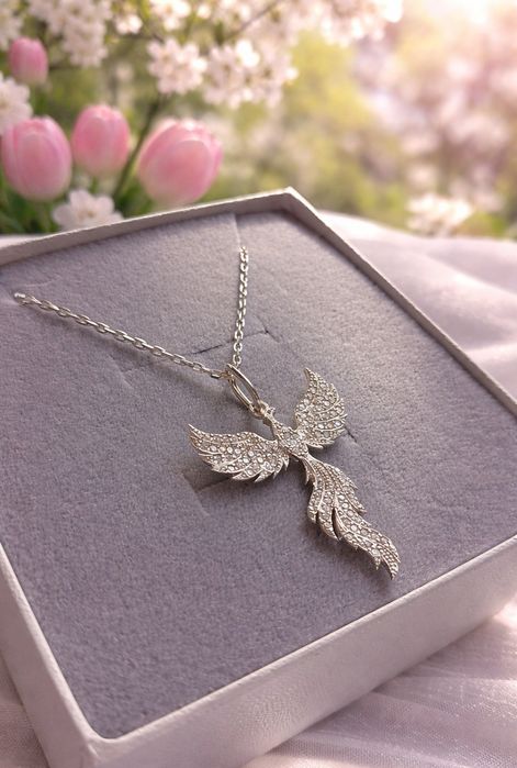 Діамантовий Фенікс Ланцюжок +Підвісок Кулон Феникс срібло 925 позолота