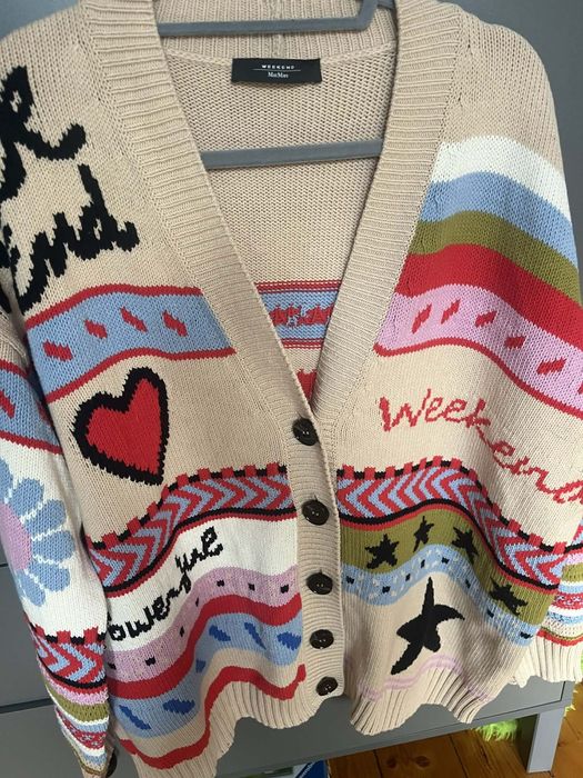 Max Mara kardigan bawełna napisy kolorowy uni