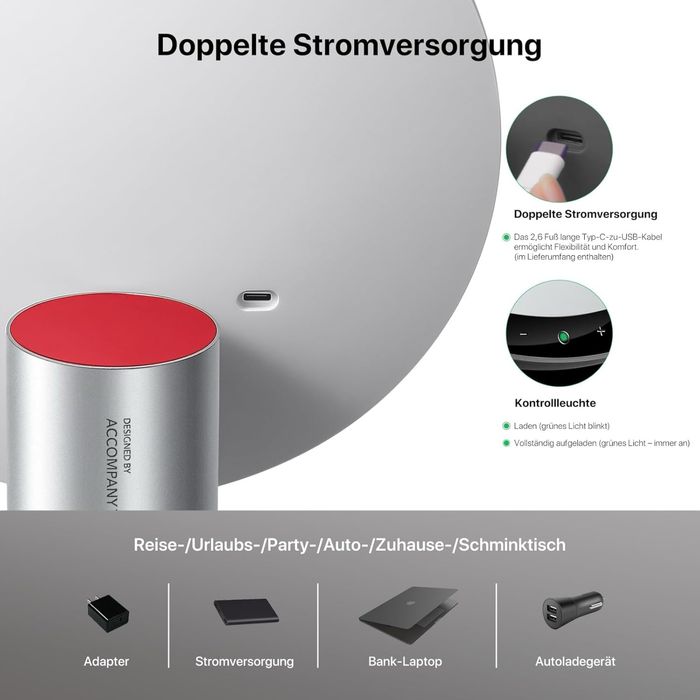 Lusterko do makijażu 9" z oświetleniem, sterowanie dotykowe