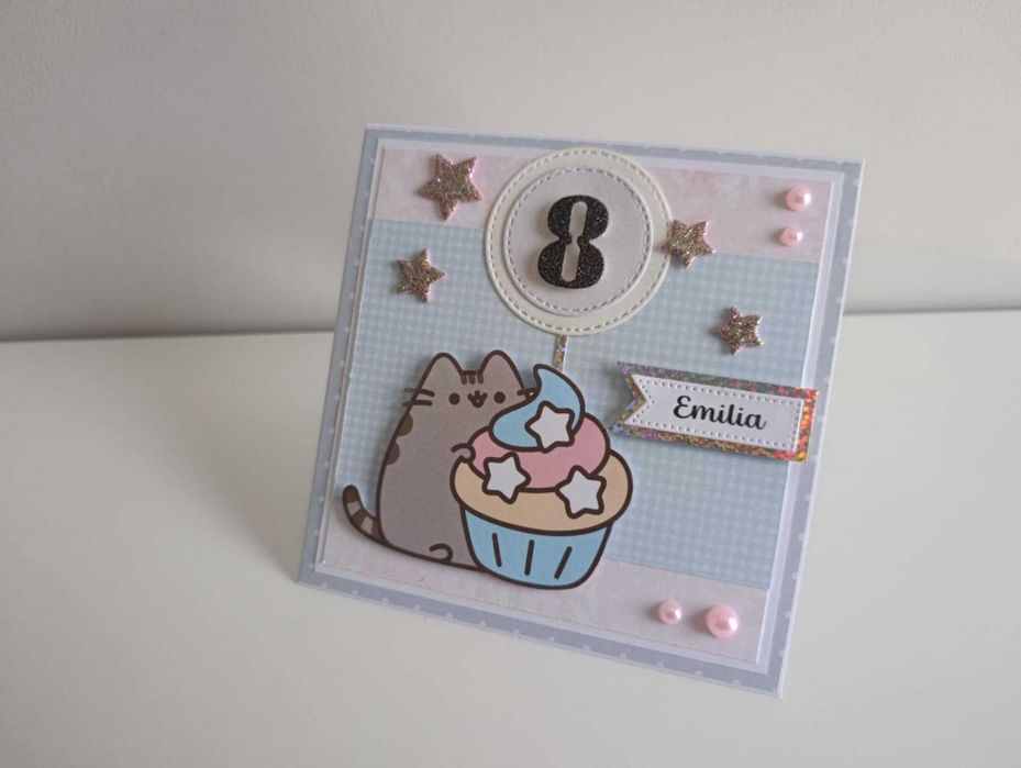 Kartka ręcznie robiona na urodziny kotek Pusheen 2