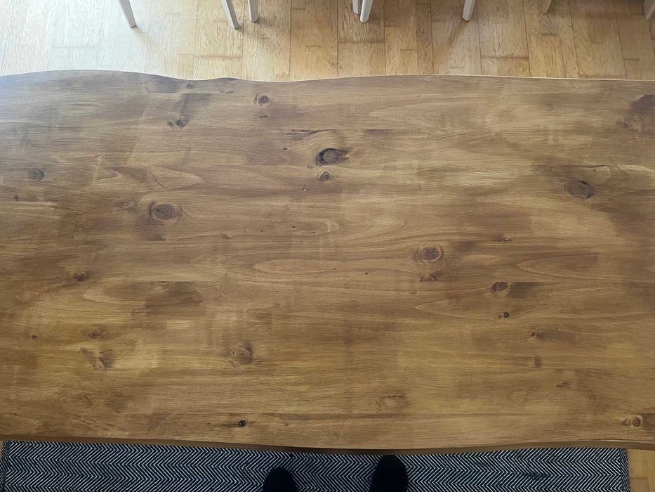 Mesa/Secretária artesanal em pinho maciço e metal