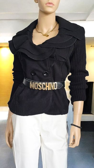 Cache Cache Francuski Spektakularny Ciepły Sweter Żakiet z Falbaną