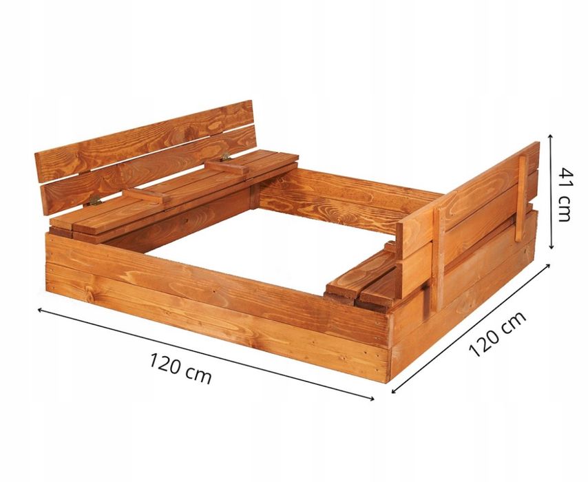 Duża Piaskownica Impregowana 120 cm Drewno Zamykana z Ławkami GRATISY