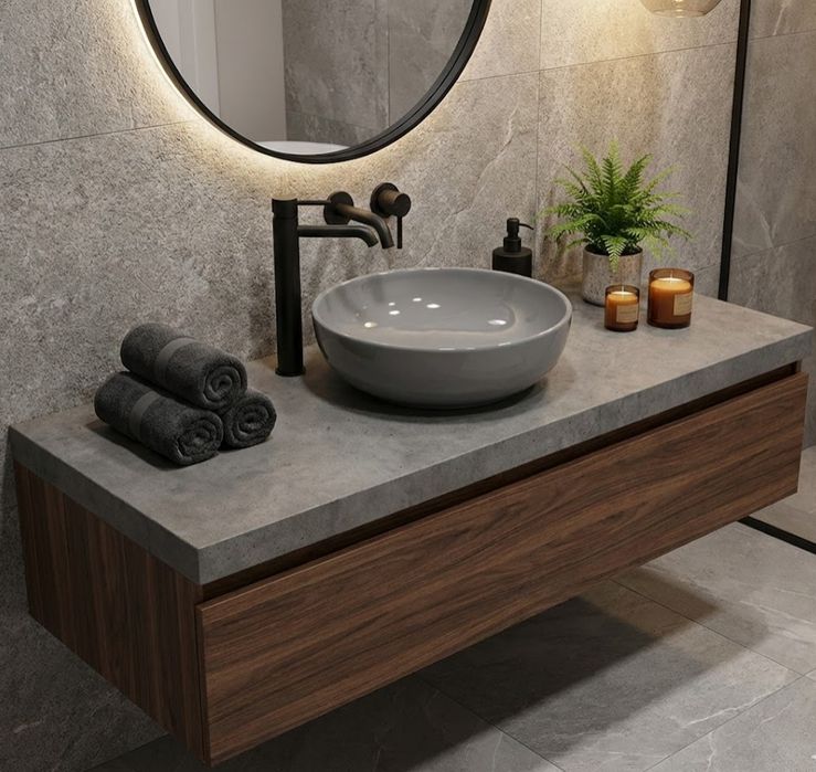 Umywalka 40cm Grafit nablatowa