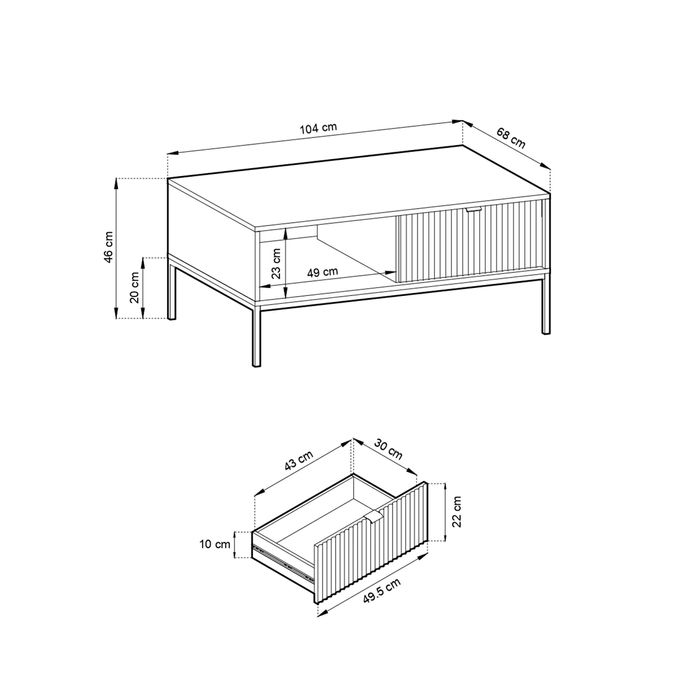 Ława / Stolik kawowy 104 cm Crow L104 / Szary + czarny stelaż