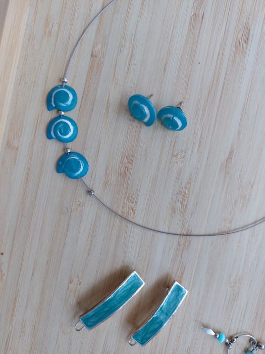 Colares Brincos Pulseira - Tons azul