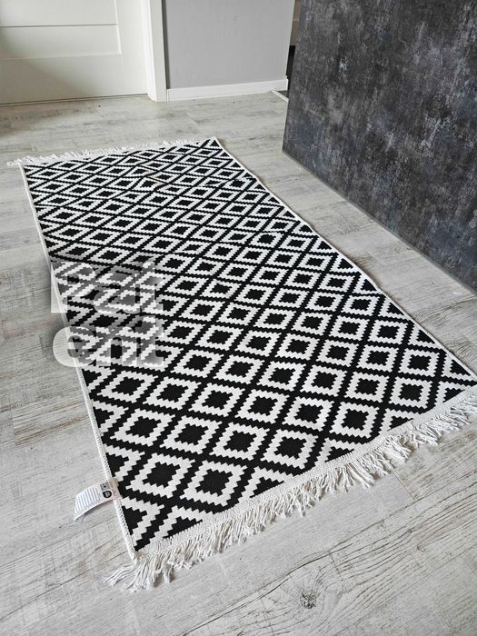 Dywan chodnik 80x150 boho etno wzór romby z frędzlami do salonu