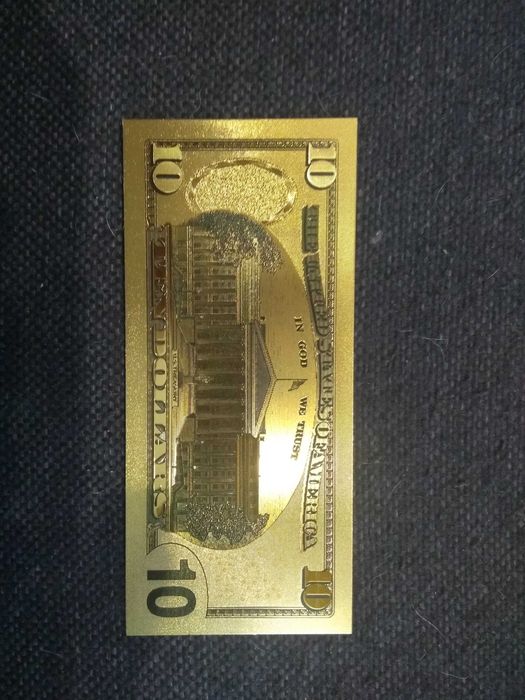 Banknot kolekcjonerski pozłacany - 10 dollarów amerykańskich