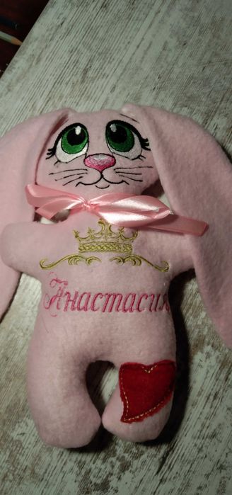 Игрушка именная зайка-метрика с вышивкой