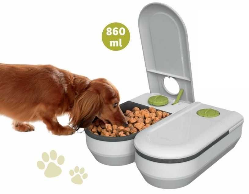 Alimentador dispensador duplo cão gato animais com temporizador até 48h gelo NOVO