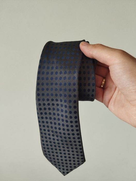 Męski jedwabny krawat 100% silk w kółka, groszki, szary, granat, slim,