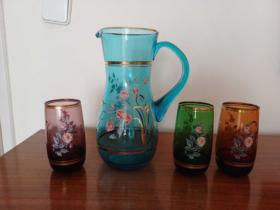 Copos e Jarro Vidro Vintage