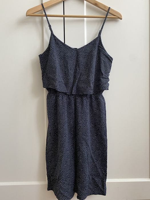 H&M XS 34 sukienka granatowa w białe kropki krótka ramiączka wiskoza 100%