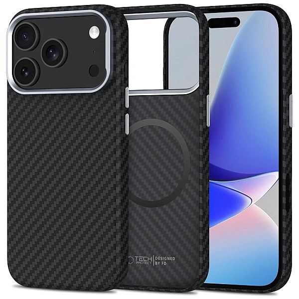 Etui Tech-Protect Ion Carbon MagSafe na iPhone 17 Pro - czarno-srebrne