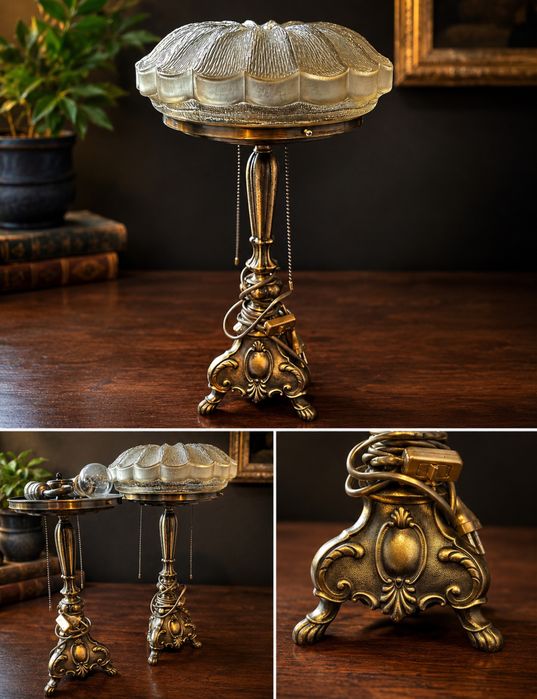 Komplet 2 lamp stołowych z litego mosiądzu – styl klasyczny glamour vintage