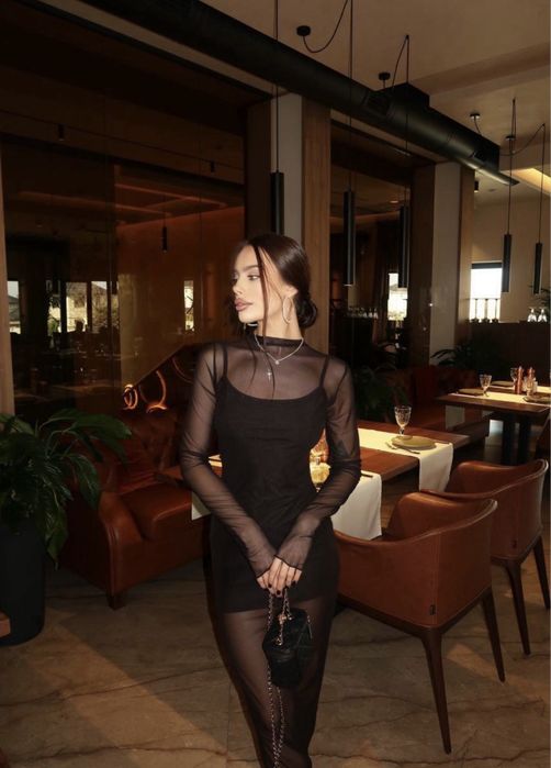 Сукня міні чорна + сітка максі