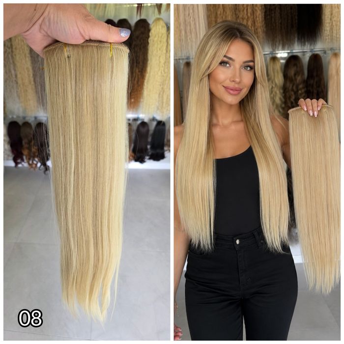 Clip-in do przedłużania włosów. Kolor blond 613+beż. Włos bioproteinowy-termiczny. Jakość premium!