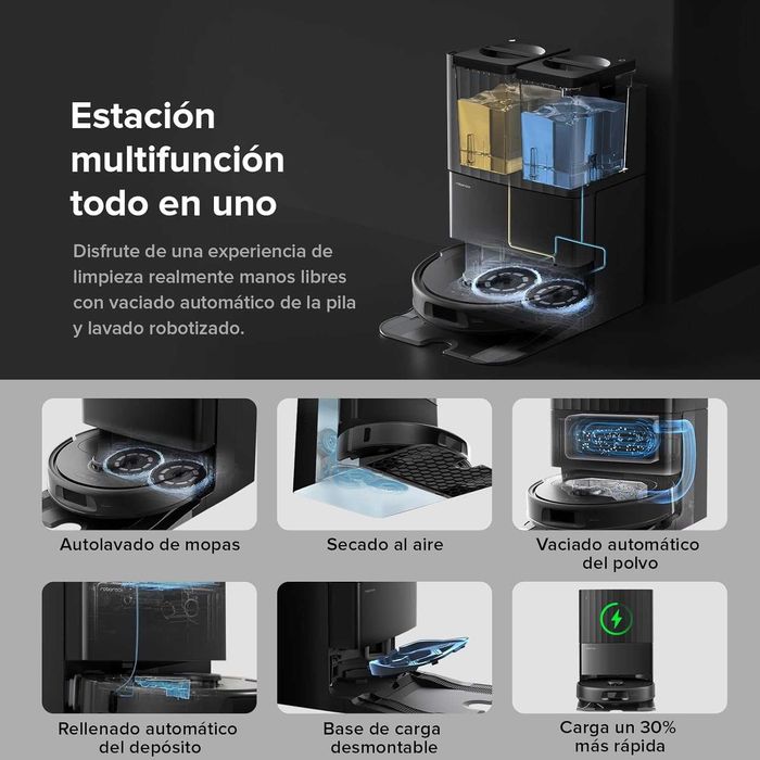 roborock QV 35A robot vacuum and mop, BLACK, 8000 Pa, lifting spinning mops, all-in-one dock