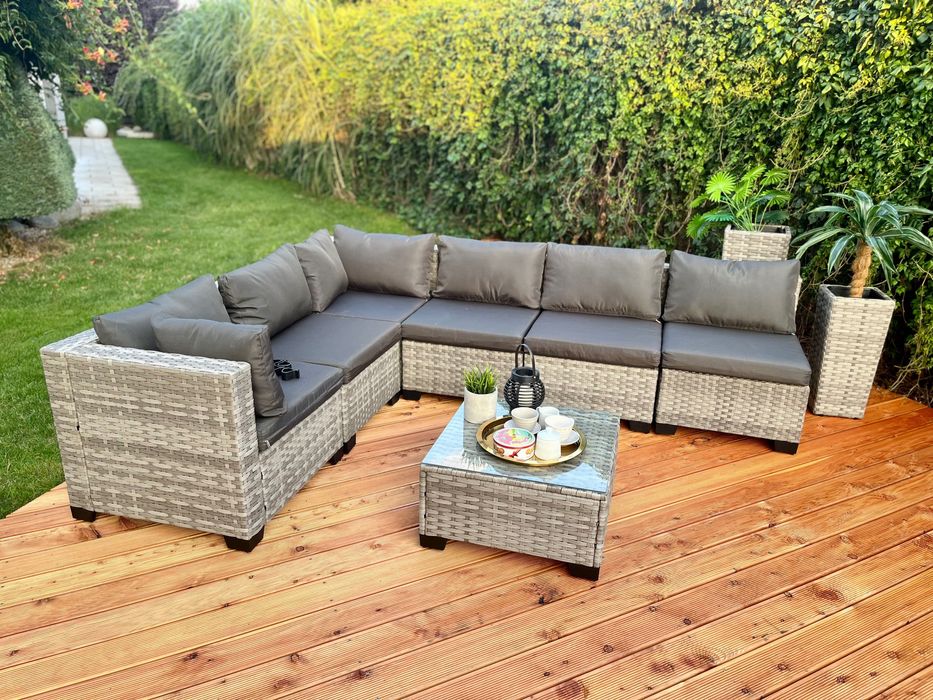 komplet technorattan PALERMO XL narożnik sofa szary mix technorattan