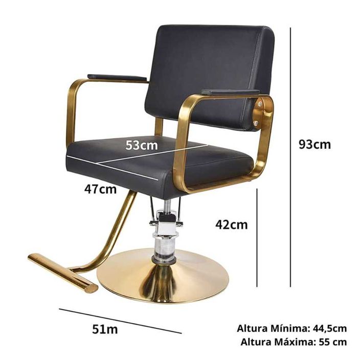 Cadeira Hidráulica Nova e Profissional em Dourado