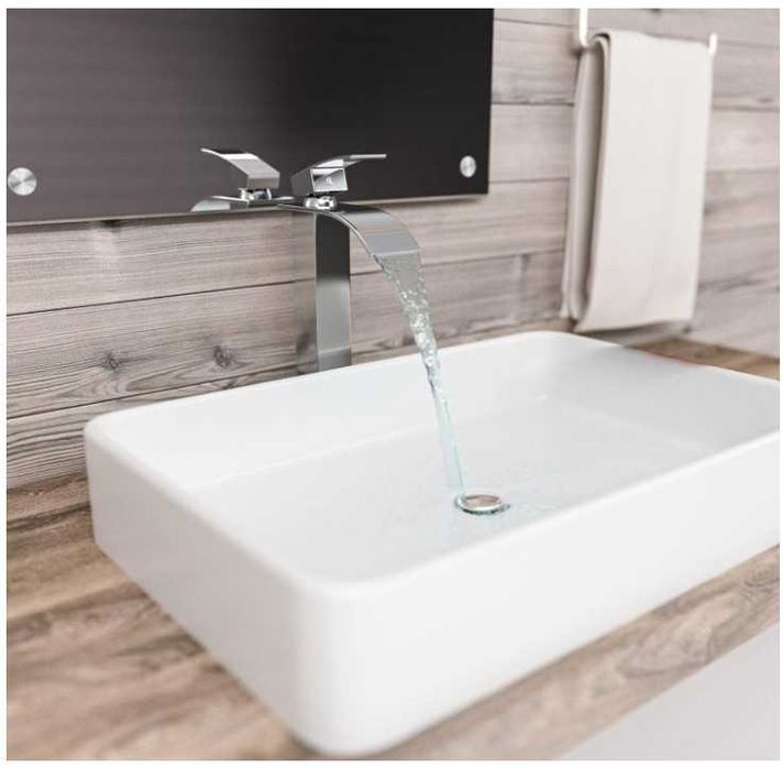 Wysoki kran łazienkowy Kadelg  + wąż 3/8" 60cm stal nierdzewna